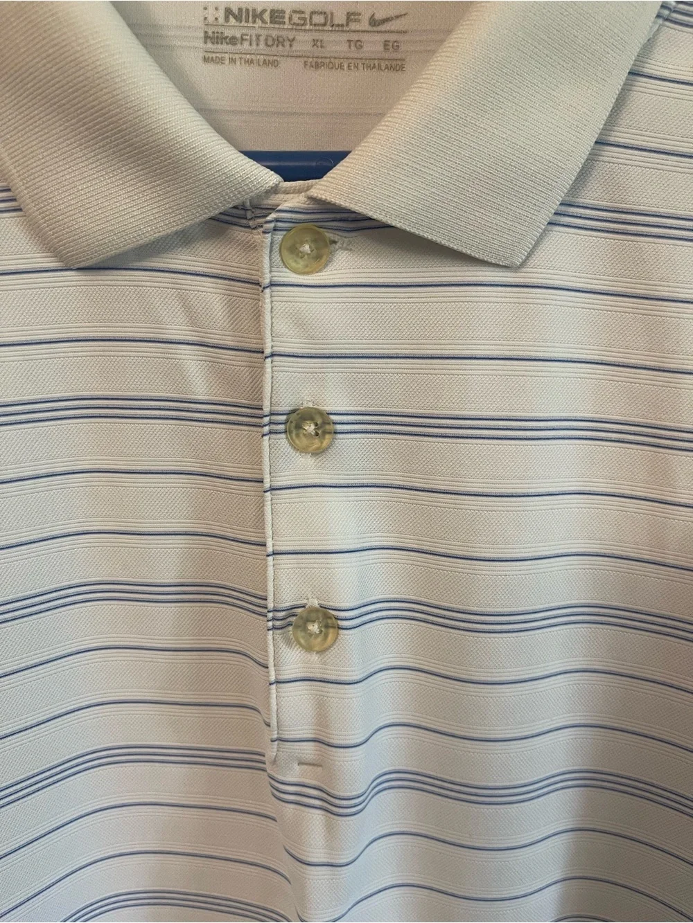 Nike Men’s Cream Polo with Thin Light Blue Stripes